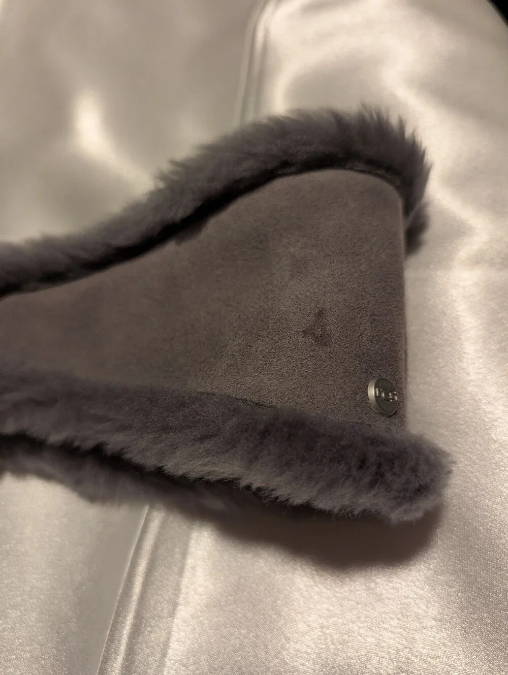 UGG reversible genuine shearling headbands in charcoal gray
